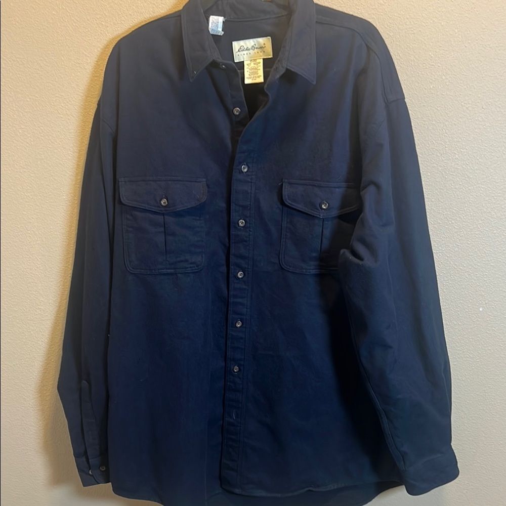 Eddie Bauer Men’s Black Long Sleeve Casual Button Down Shirt Size XLT